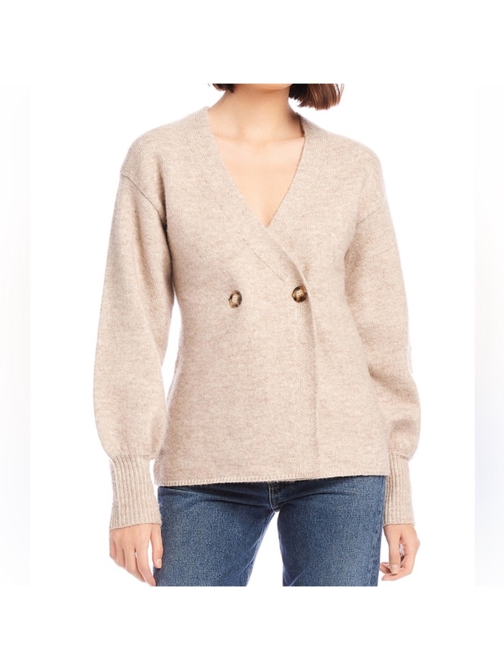 Fifteen Twenty Lucy V-neck Wool Blend Cardigan Tan Double Breasted Size S